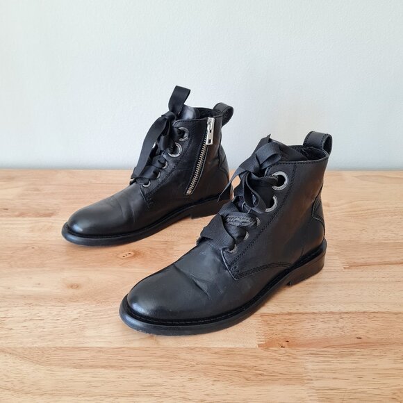 Zadig & Voltaire Laureen Roma Ankle Boots Black Smooth Leather Lace Up 40EU 9US - Picture 1 of 9